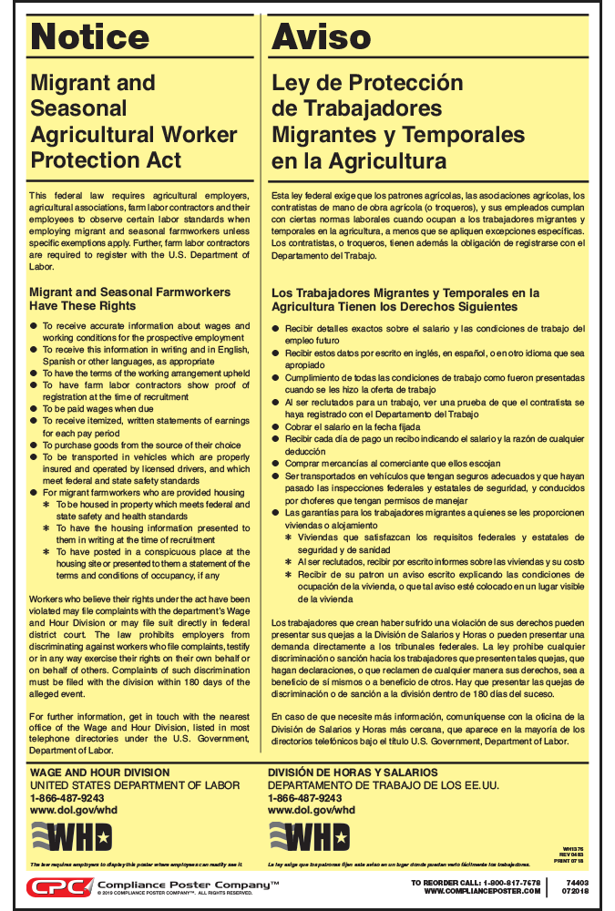 Migrant & Seasonal Agricultural Worker Protection Act Poster