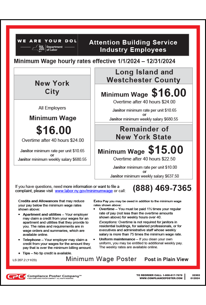 New York State Minimum Wage 2024 Poster prudi johnath