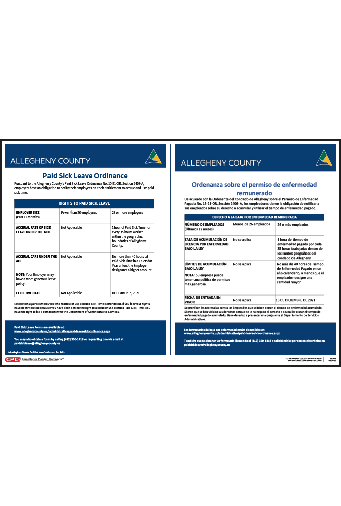 Allegheny County Paid Sick Leave Poster | Compliance Poster Company